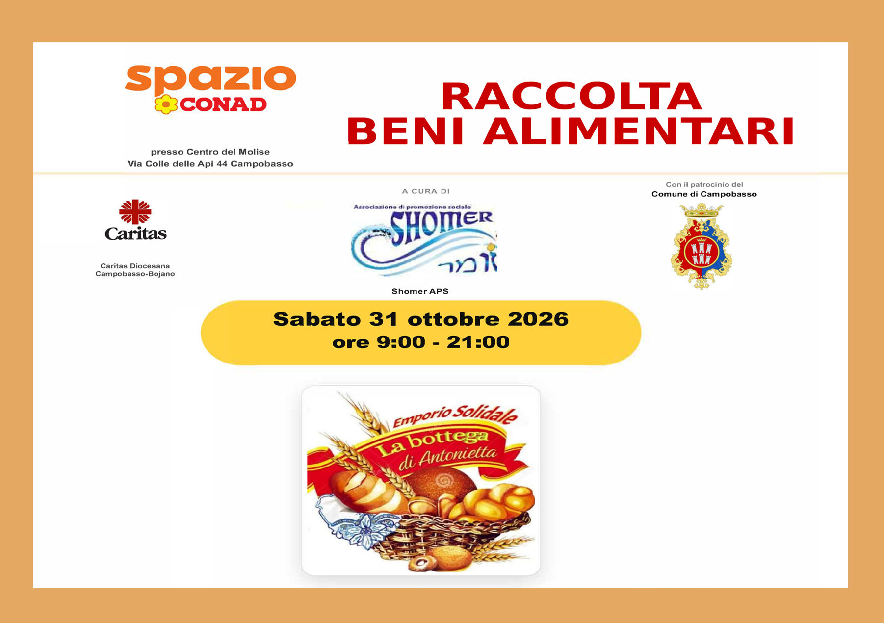 “RIEMPI UN CARRELLO, RIEMPI UN EMPORIO”: IL 31 OTTOBRE LA RACCOLTA DI BENI ALIMENTARI